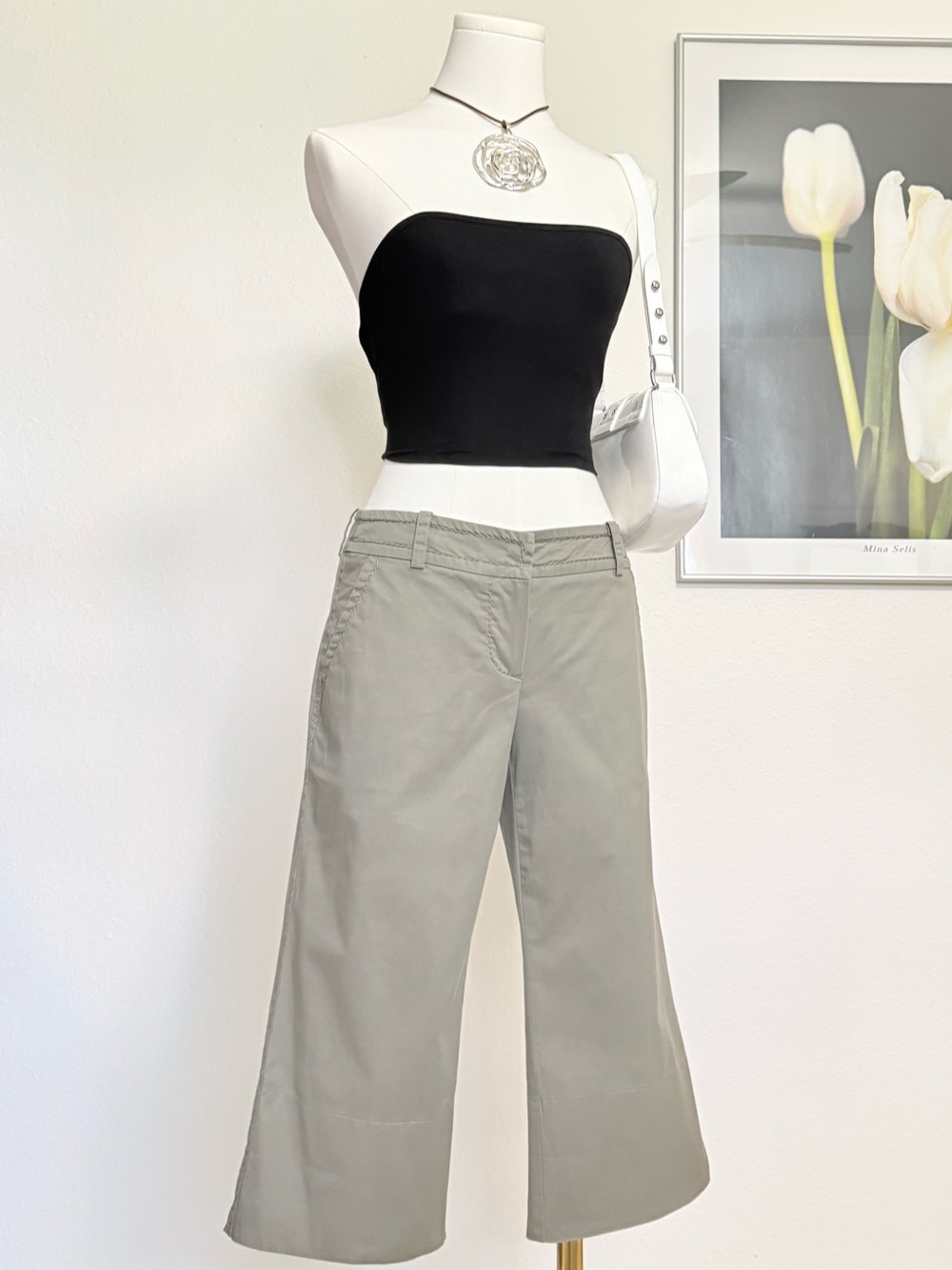 Y2K Trina Turk Ultra Low Rise Wide Leg Capris Minimalist Effortless Chic